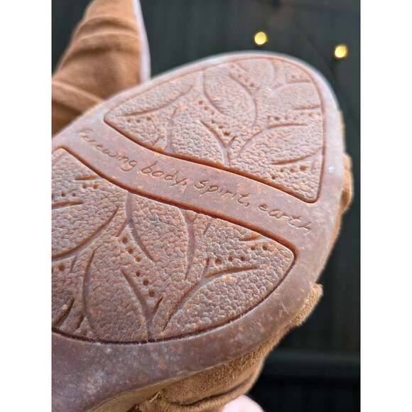 Naya GENESIS Wedge Womens 8.5 Tan Suede Leather PeepToe Bootie Zip Bamboo Heels - Picture 10 of 10